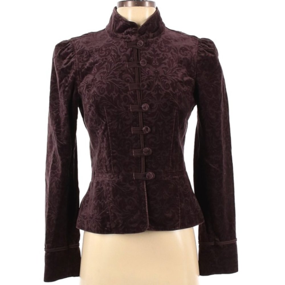 Ann Taylor LOFT Jacket Velvet Jacquard Floral Button Front Purple Size 4